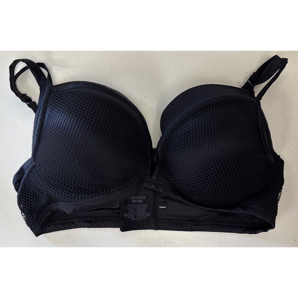 Torrid Lightly Lined Black Bra Comfort Support 40DDD Mesh Fish Net